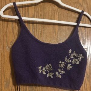 Zara Purple Tank Top with Clear Beaded Floral Design size M